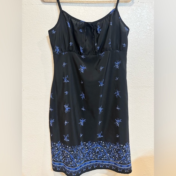 Basic Editions Spaghetti Strap Black and Blue Slip Midi Dress - Picture 1 of 10